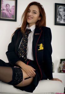Redhead roomie Sophia Blake comes home from college and disrobes her adorable uniform