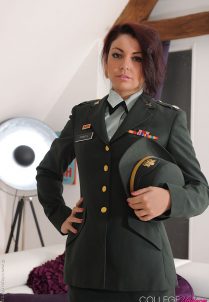 US Army girl Byoni Kate loves wearing sexy red lingerie under her uniform